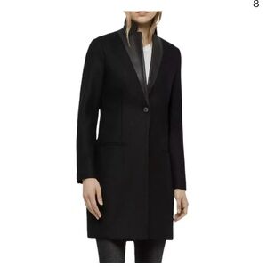 All saints black wool coat with leather collar